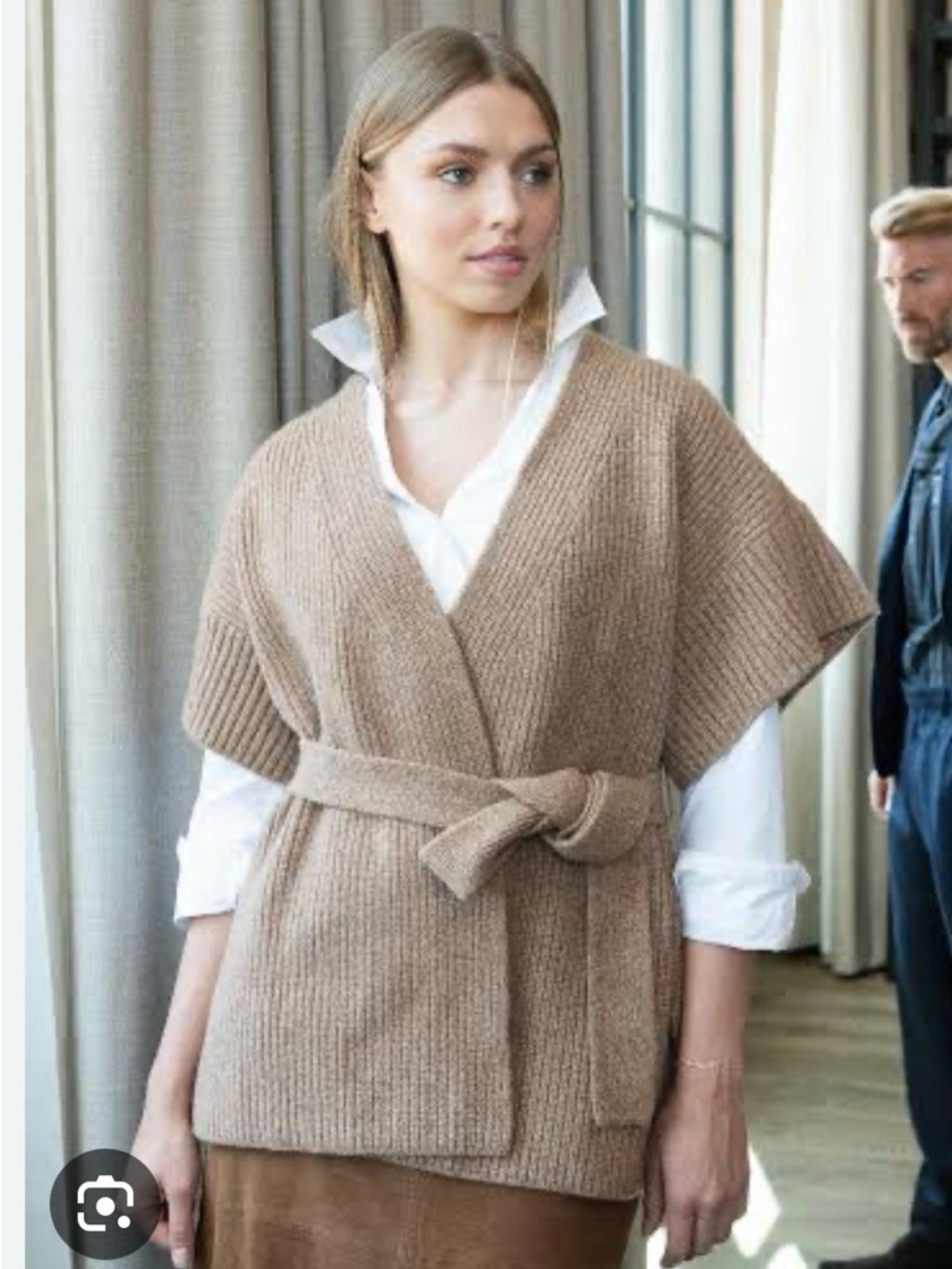 Billy Reid Camel Knit Belted Vest Cardigan
